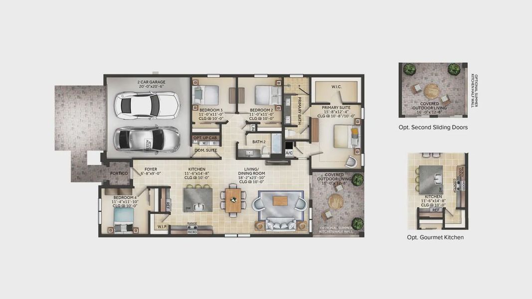 2D floor plan layout for the Eola II by Jones Homes USA in Reserve at Twin Lakes, St. Cloud, FL (Image 2). 2D floor plan layout for the Eola II by Jones Homes USA in Reserve at Twin Lakes, St. Cloud, FL (Image 2).