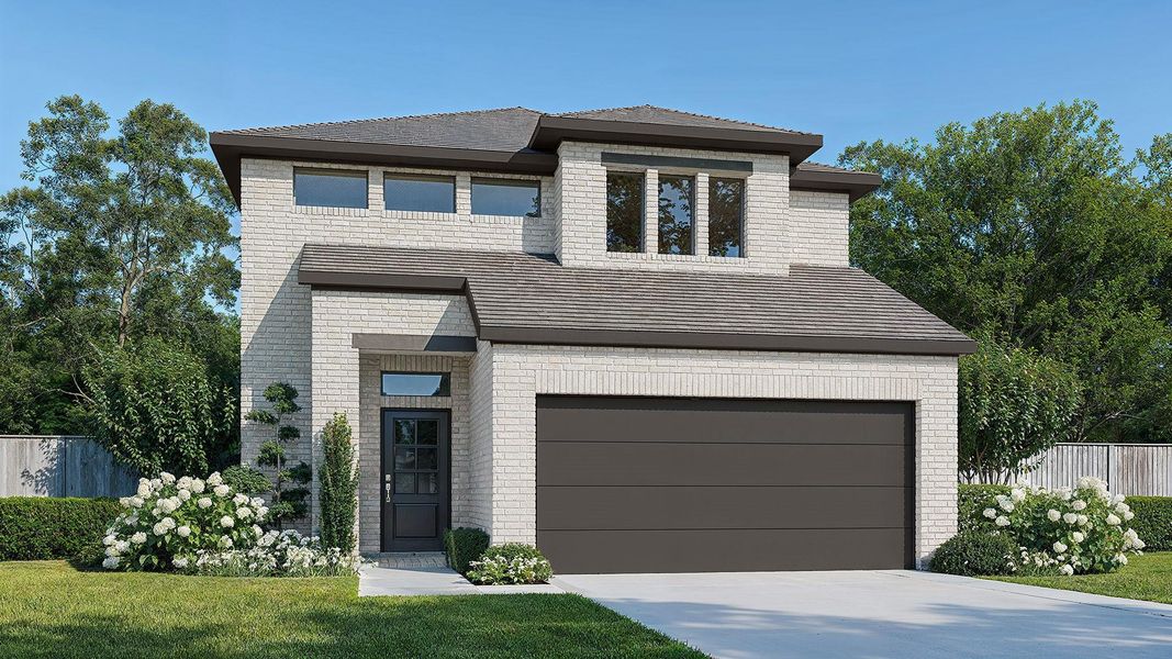 Front exterior of a new home in Candela South, Richmond, TX, highlighting curb appeal (Image 1). Front exterior of a new home in Candela South, Richmond, TX, highlighting curb appeal (Image 1).