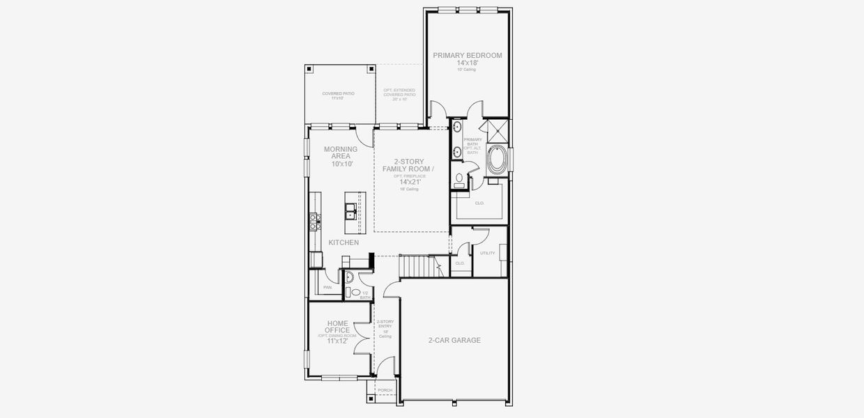 2D floor plan layout for the 2442W by Perry Homes in Lakes of Cane Island, Katy, TX (Image 3).
