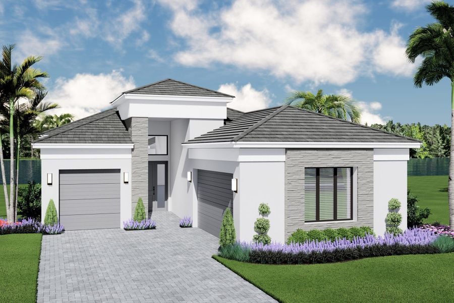 Representative exterior photo of a completed home built from the Venice by GL Homes in Valencia Del Mar (55+), Boynton Beach, FL (Image 2).