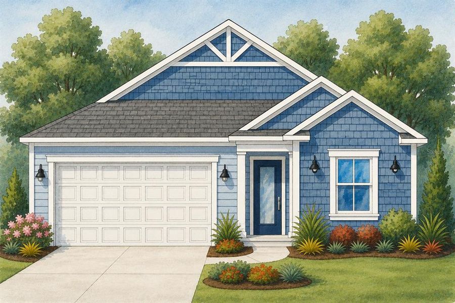 Front exterior of a new home in Fairway Pointe at West End, Newberry, FL, highlighting curb appeal (Image 1). Front exterior of a new home in Fairway Pointe at West End, Newberry, FL, highlighting curb appeal (Image 1).