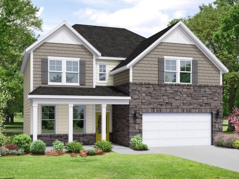 Front exterior of a new home in Woods Crossing, Gallatin, TN, highlighting curb appeal (Image 1). Front exterior of a new home in Woods Crossing, Gallatin, TN, highlighting curb appeal (Image 1).