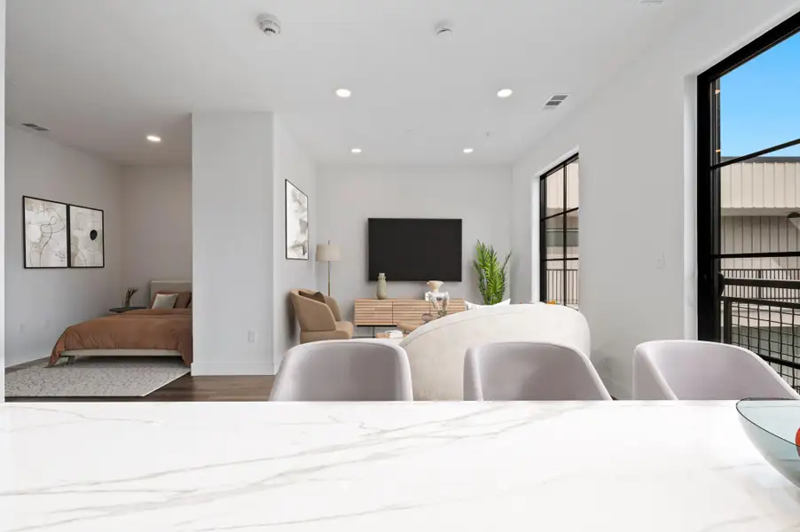 Furnished interior view inside a new home in Congress Lofts Saint Elmo, Austin (Image 7). Furnished interior view inside a new home in Congress Lofts Saint Elmo, Austin (Image 7).