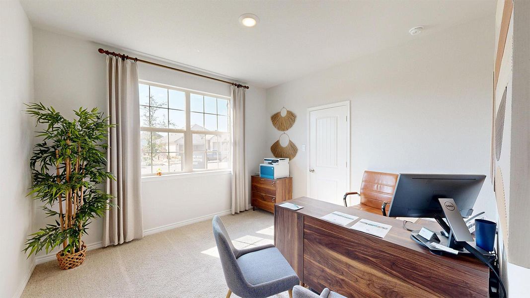 Office area featuring light colored carpet and recessed lighting Office area featuring light colored carpet and recessed lighting