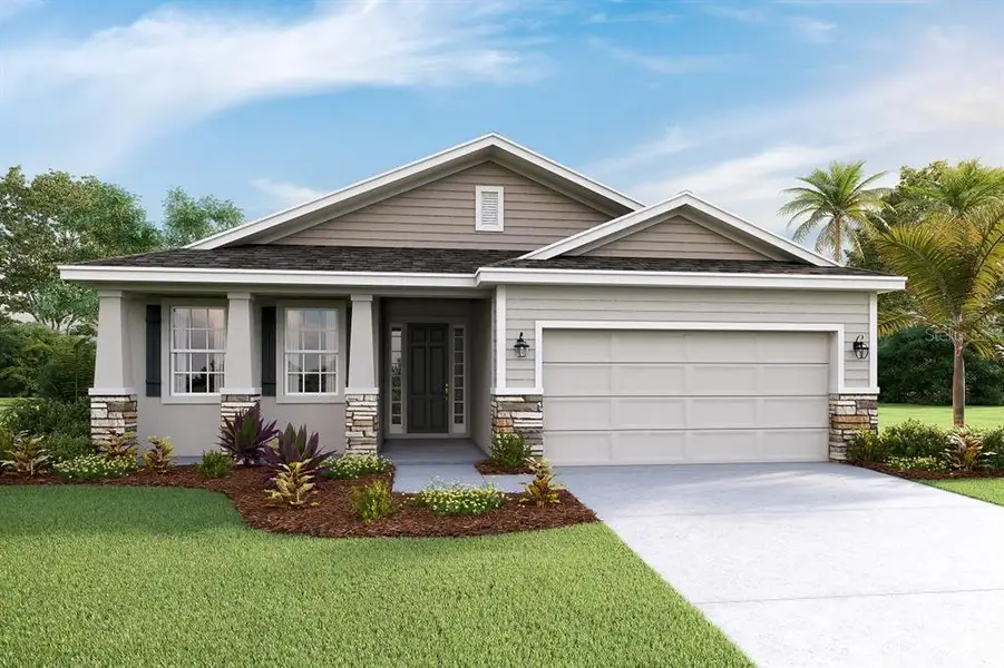 Front exterior of a new home in Twisted Oaks, Wildwood, FL, highlighting curb appeal (Image 1). Front exterior of a new home in Twisted Oaks, Wildwood, FL, highlighting curb appeal (Image 1).