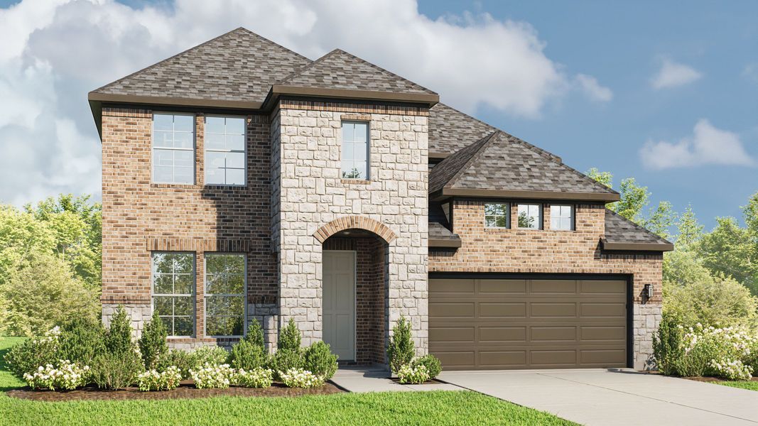 Representative exterior photo of a completed home built from the Elm by DRB Homes in Green Meadows, Celina, TX (Image 2). Representative exterior photo of a completed home built from the Elm by DRB Homes in Green Meadows, Celina, TX (Image 2).