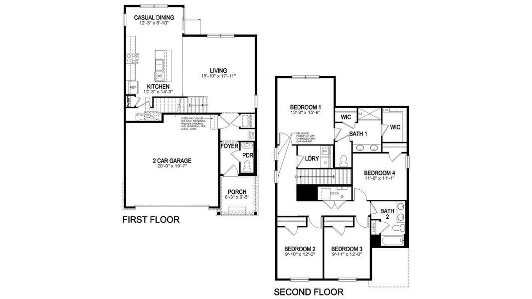 2D floor plan layout for the Pine by D.R. Horton in Granary, Johnstown, CO (Image 3).