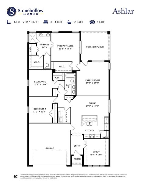 2D floor plan layout for the Ashlar by Stonehollow Homes in Meadow Vista, Anna, TX (Image 3).