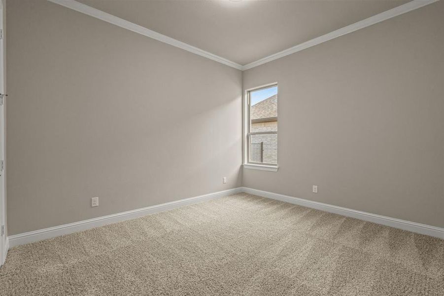 Empty room featuring crown molding and light carpet Empty room featuring crown molding and light carpet