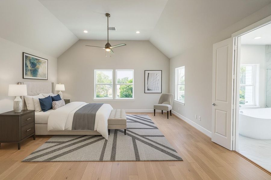 Fantastic 18x18 Primary Bedroom with Ceilings Vaulted up to 12 FT!! (virtually staging was done in this room)
