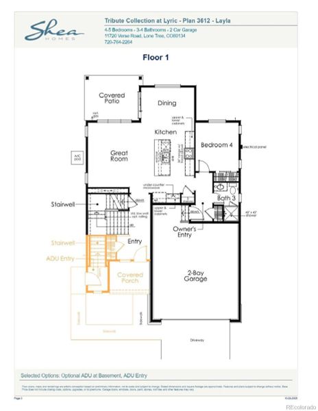 2D floor plan layout of this home in Tribute at Lyric, Lone Tree, CO (Image 4).
