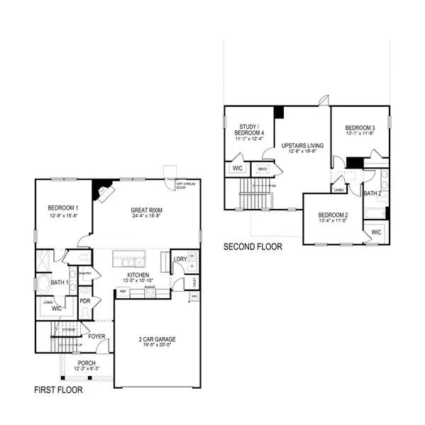 2D floor plan layout for the BELFORT by D.R. Horton in Parkside at Carter Grove, Cartersville, GA (Image 3).