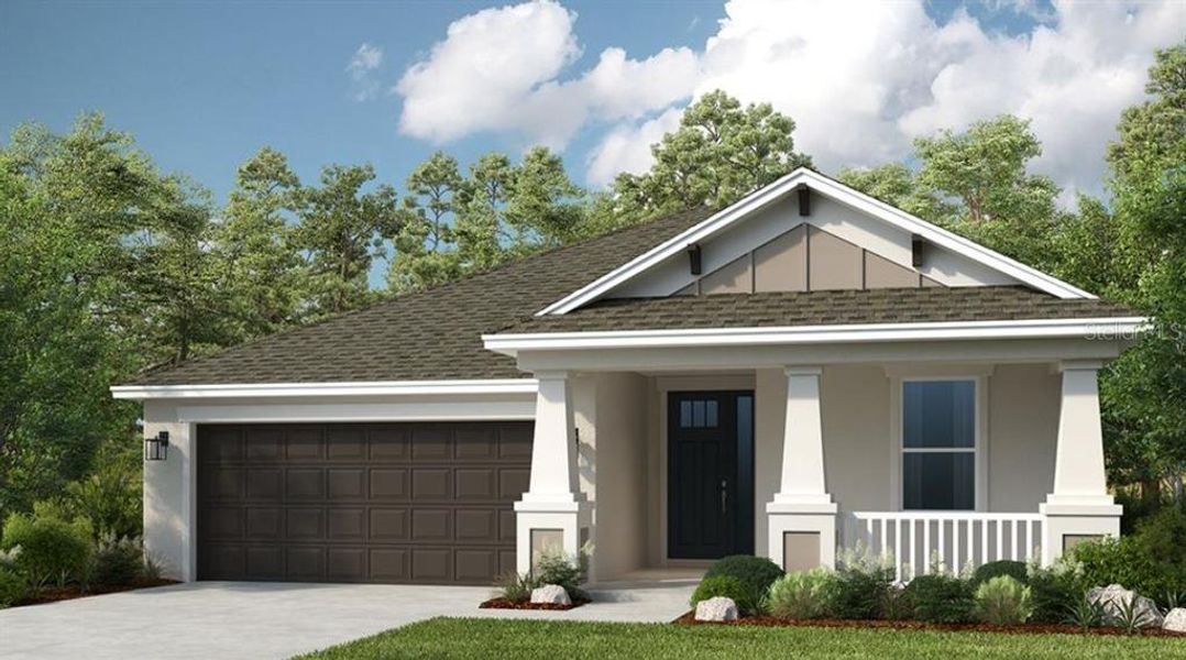 Front exterior of a new home in The Waters at Center Lake Ranch, St. Cloud, FL, highlighting curb appeal (Image 1).