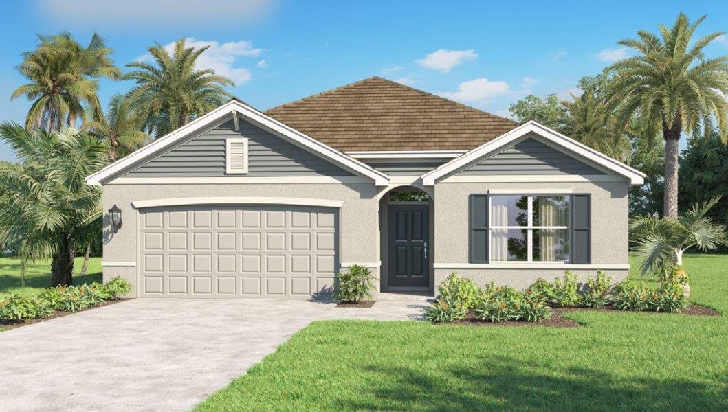 Front exterior of a new home in Palm Bay, Palm Bay, FL, highlighting curb appeal (Image 1). Front exterior of a new home in Palm Bay, Palm Bay, FL, highlighting curb appeal (Image 1).