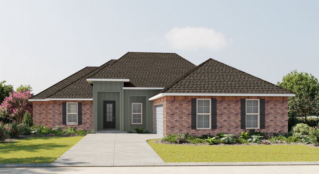 Front exterior of a new home in Iron Rock, Cantonment, FL, highlighting curb appeal (Image 1).