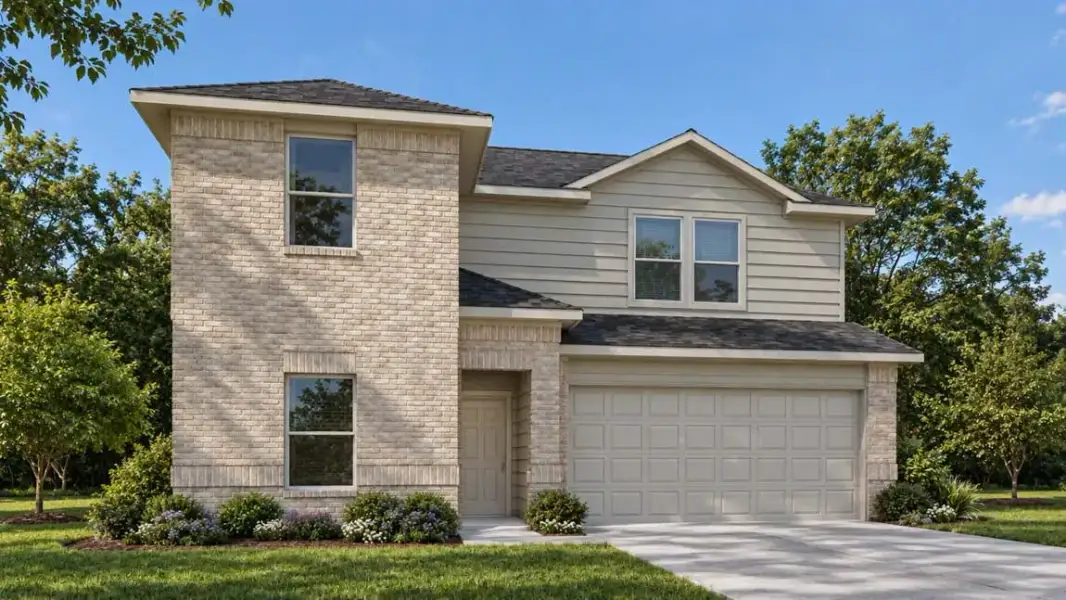 Representative exterior photo of a completed home built from the Mitchell by D.R. Horton in Madeley Creek Preserve, Conroe, TX (Image 1). Representative exterior photo of a completed home built from the Mitchell by D.R. Horton in Madeley Creek Preserve, Conroe, TX (Image 1).