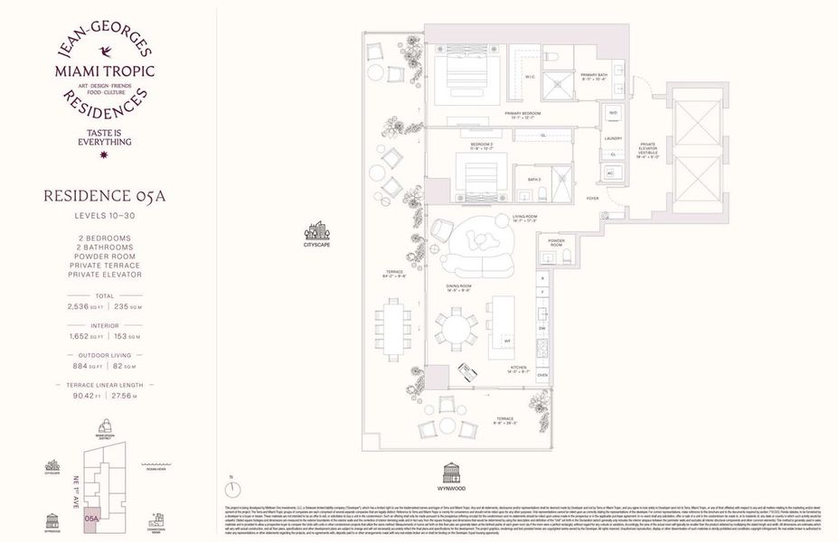 2D floor plan layout for the Residences 05A - Levels 10-30 by Terra Group in Miami Tropic, Miami, FL (Image 1).