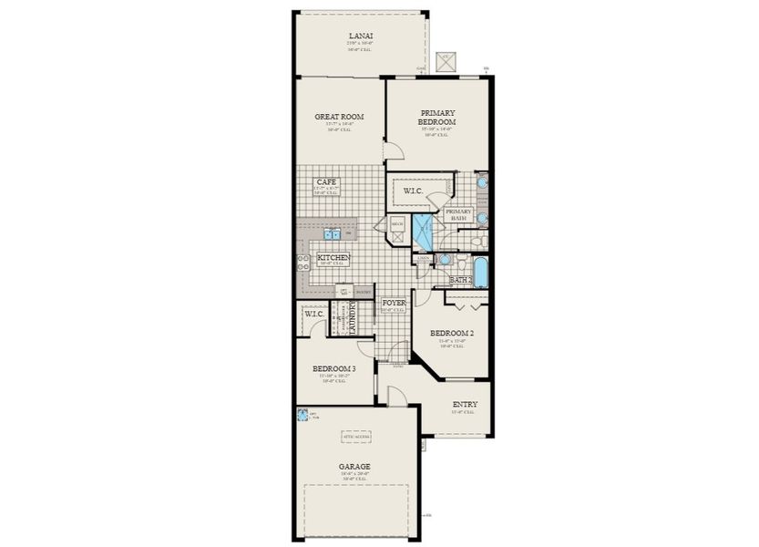 2D floor plan layout for the Lindsey II by Viera Builders in Avalonia, Melbourne, FL (Image 3).