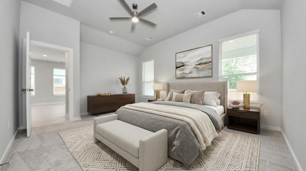 Virtually Staged - Primary Bedroom. Sample photo of completed home with similar floor plan. Actual colors and selections may vary.