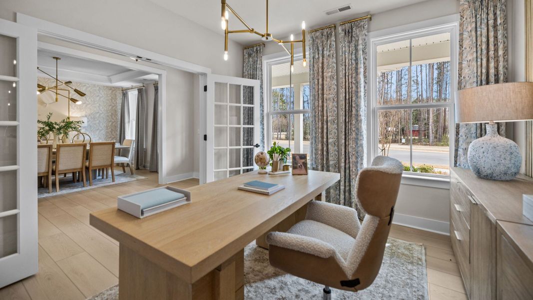 The Stonefield Home Plan in Michaux Garden by DRB Homes in Belmont, NC. - Home  Office with French doors