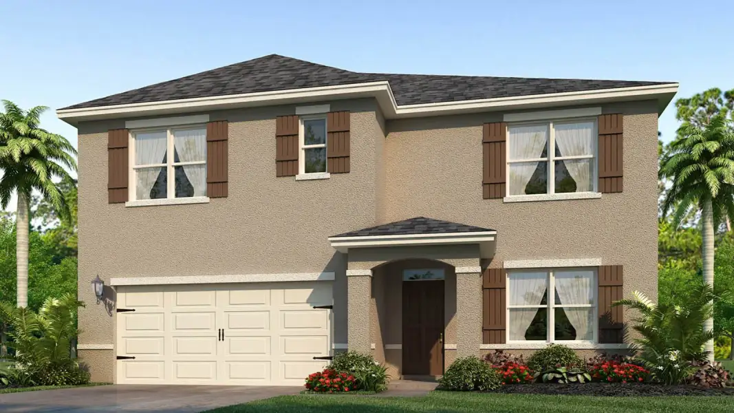 Front exterior of a new home in Crosswinds, Haines City, FL, highlighting curb appeal (Image 2). Front exterior of a new home in Crosswinds, Haines City, FL, highlighting curb appeal (Image 2).