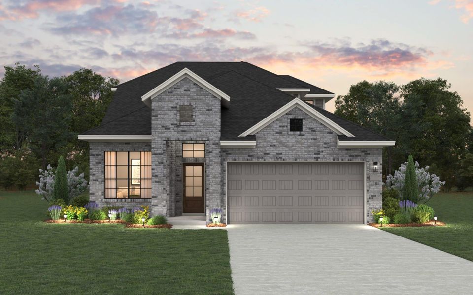 Representative exterior photo of a completed home built from the Warner by Chesmar Homes in The Grove at Blackhawk, Pflugerville, TX (Image 1).