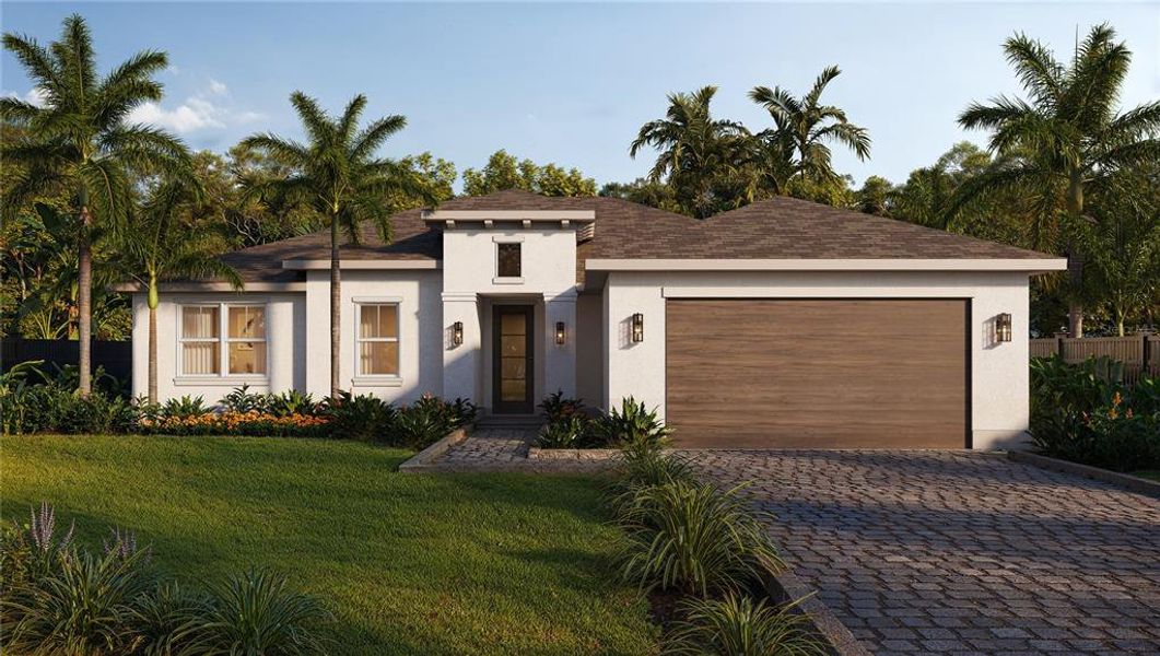 Front exterior of a new home in , North Port, FL, highlighting curb appeal (Image 1). Front exterior of a new home in , North Port, FL, highlighting curb appeal (Image 1).