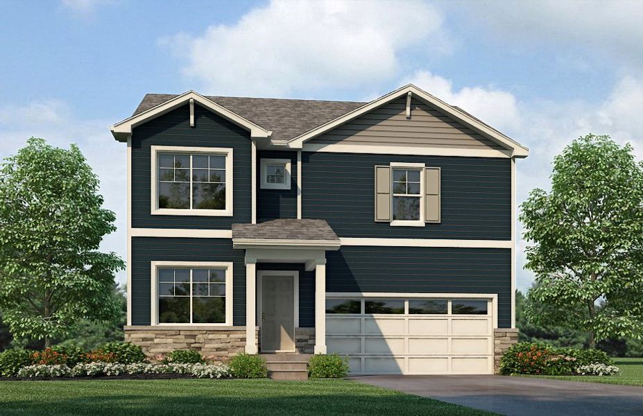 Representative exterior photo of a completed home built from the Holcombe by D.R. Horton in Lakeside Canyon, Mead, CO (Image 24).