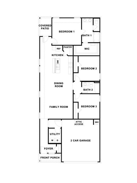 2D floor plan layout for the The Diana by D.R. Horton in Carillon, Manor, TX (Image 3).