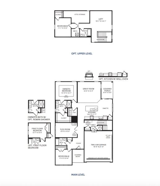 2D floor plan layout for the Bramante 2 Story by Ryan Homes in Emory Park Ranches, Five Forks, SC (Image 2).