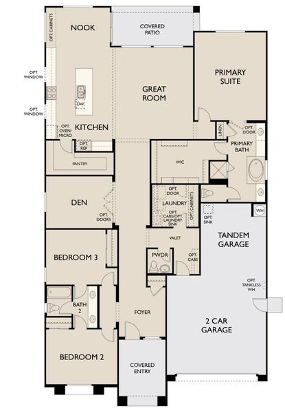 2D floor plan layout for the Topaz by Ashton Woods in Marquis at Madera, Queen Creek, AZ (Image 1).