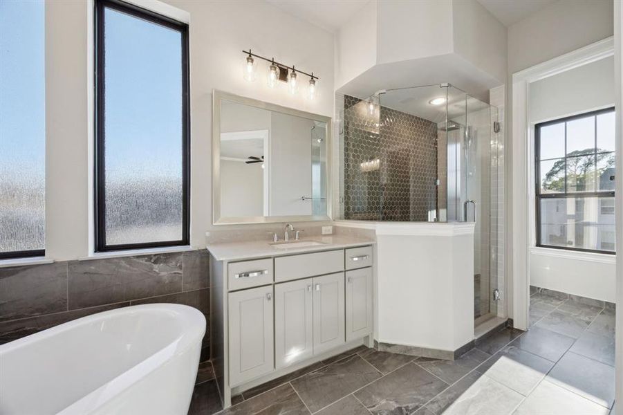 Large walk-in shower.