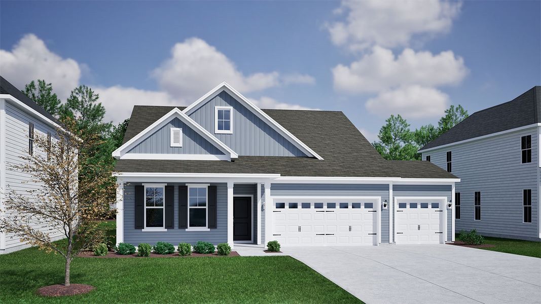 Representative exterior photo of a completed home built from the Elliott - Vanguard Collection by Mungo Homes in Ovation at Sweetbrier, Durham, NC (Image 7).