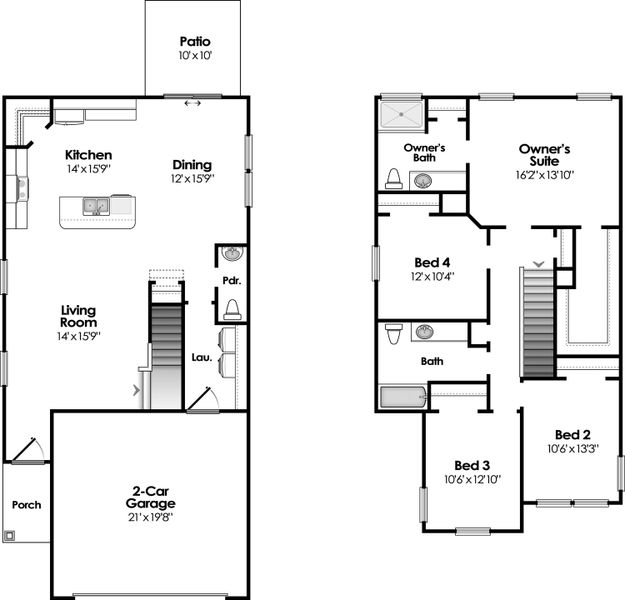 2D floor plan layout of this home in Emanuel Creek, West Columbia, SC (Image 4).