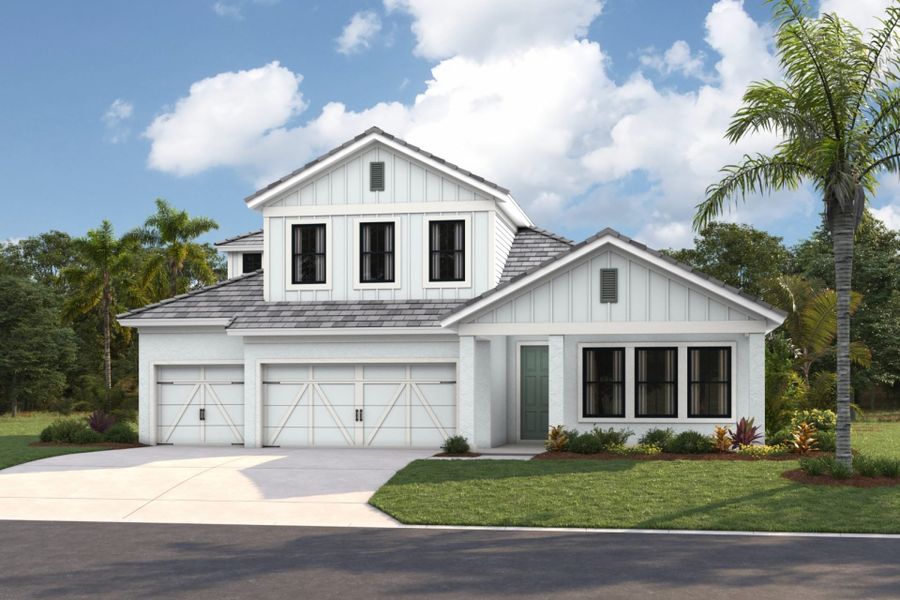 Representative exterior photo of a completed home built from the Hyde Park IV by Homes by WestBay in Pasadena Ridge, Pasadena Hills, FL (Image 4).