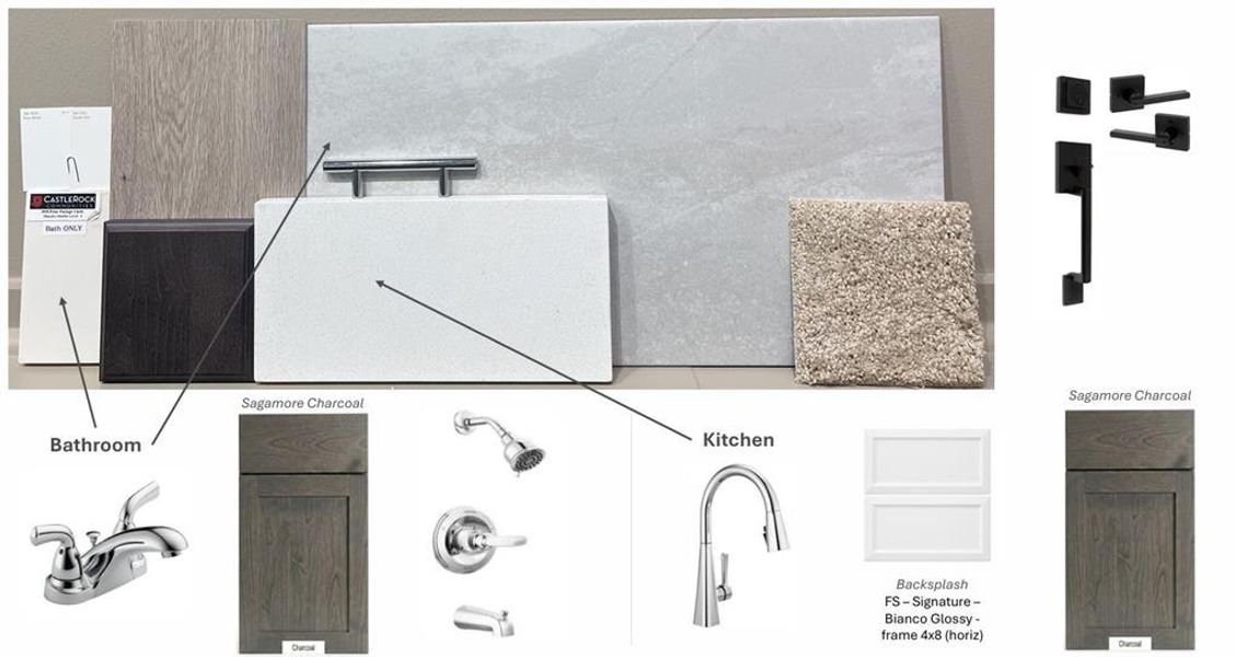 Interior Finish Selections. Displaying material and fixture options for the property's interior spaces