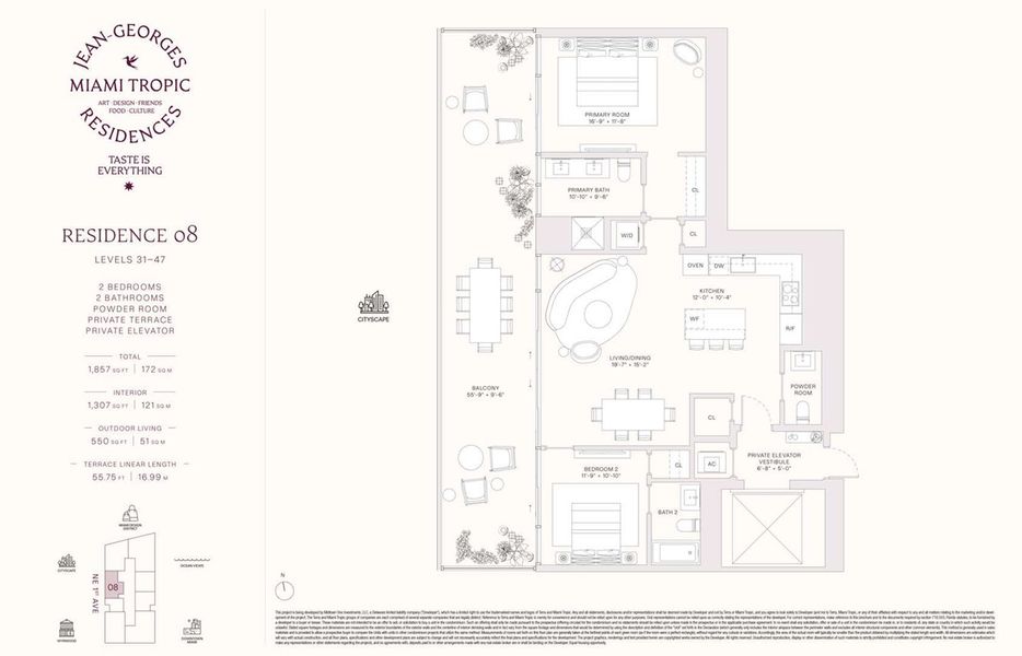 2D floor plan layout for the Residences 08 - Levels 31-47 by Terra Group in Miami Tropic, Miami, FL (Image 1).