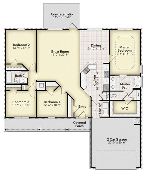 2D floor plan layout of this home in Ashton View, Crestview, FL (Image 2).