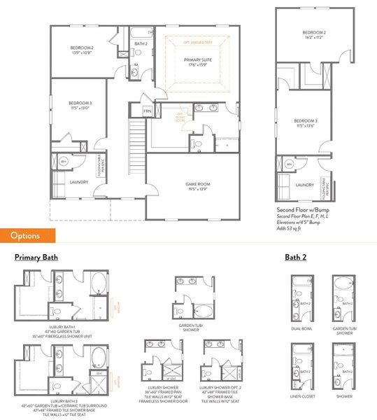 2D floor plan layout for the Kipling by True Homes in Westbrook Falls, Colfax, NC (Image 4).