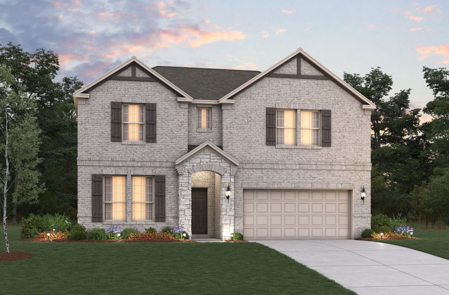 Representative exterior photo of a completed home built from the Rainier by Beazer Homes in Lake Pointe, Little Elm, TX (Image 2). Representative exterior photo of a completed home built from the Rainier by Beazer Homes in Lake Pointe, Little Elm, TX (Image 2).