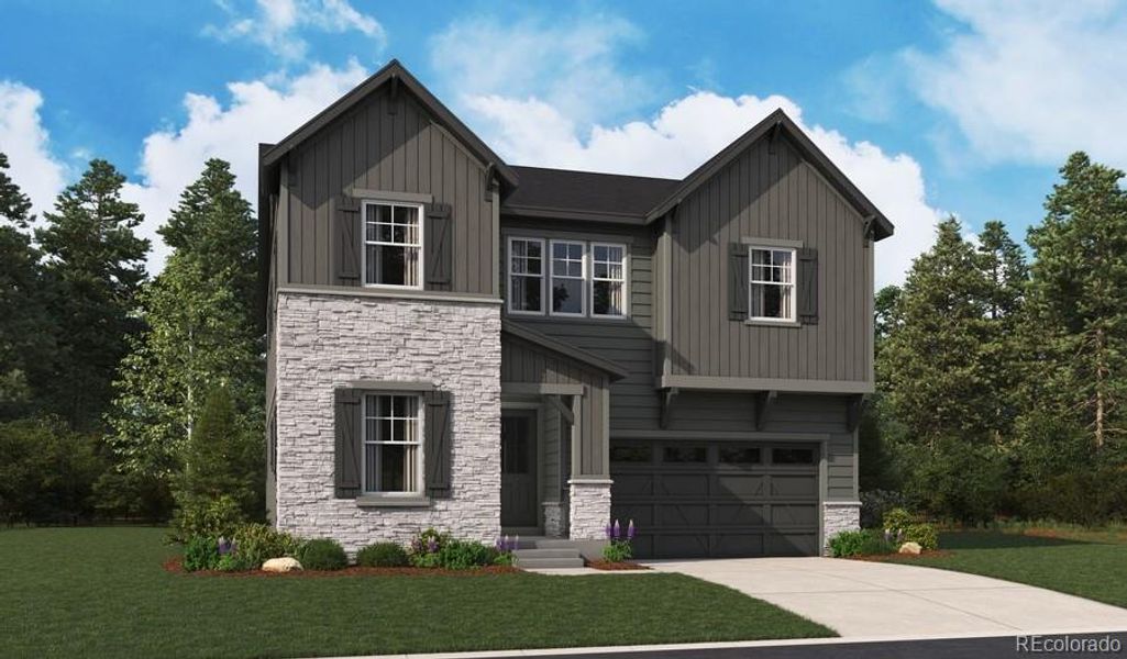 Front exterior of a new home in Skyline at Parkvale, Littleton, CO, highlighting curb appeal (Image 1). Front exterior of a new home in Skyline at Parkvale, Littleton, CO, highlighting curb appeal (Image 1).