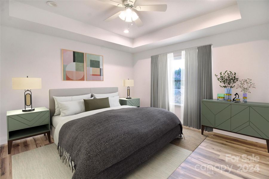 Primary bedroom staged