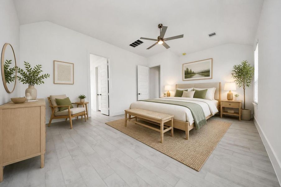 Virtually Staged - Primary Bedroom. Sample photo of completed home with similar floor plan. Actual colors and selections may vary.