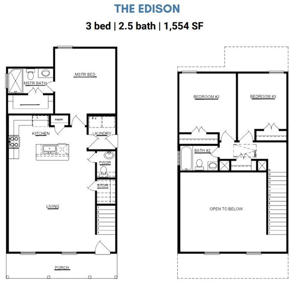 2D floor plan layout for the The Edison by ICONIQ Homes in Arrowhead Lakes, Willis, TX (Image 1).