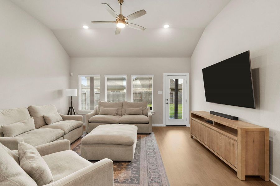 Open living area with high ceiling Open living area with high ceiling