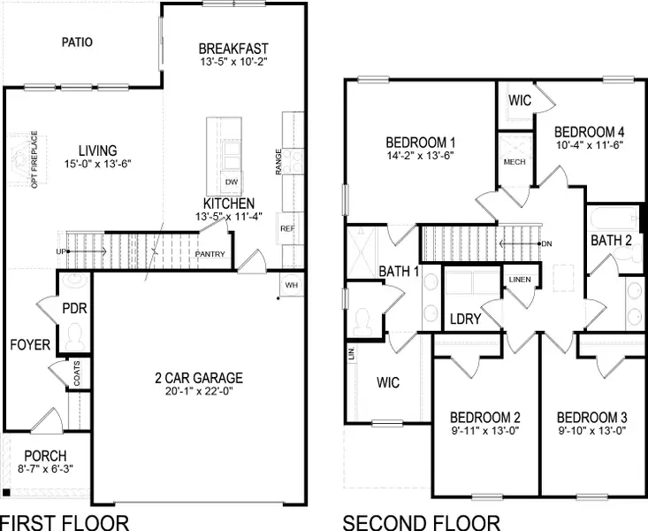 2D floor plan layout for the Edmon by D.R. Horton in Hillcrest Landing, McDonald, TN (Image 3).
