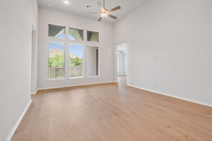 Family Room with soaring ceiling