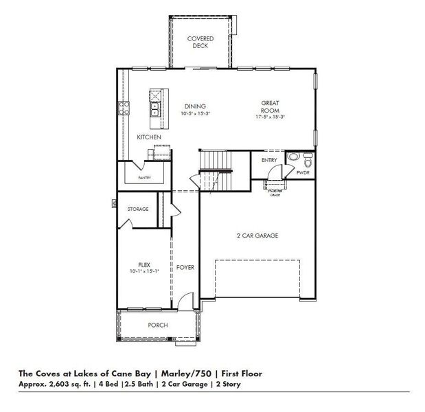 2D floor plan layout of this home in The Coves at Lakes of Cane Bay, Summerville, SC (Image 3).