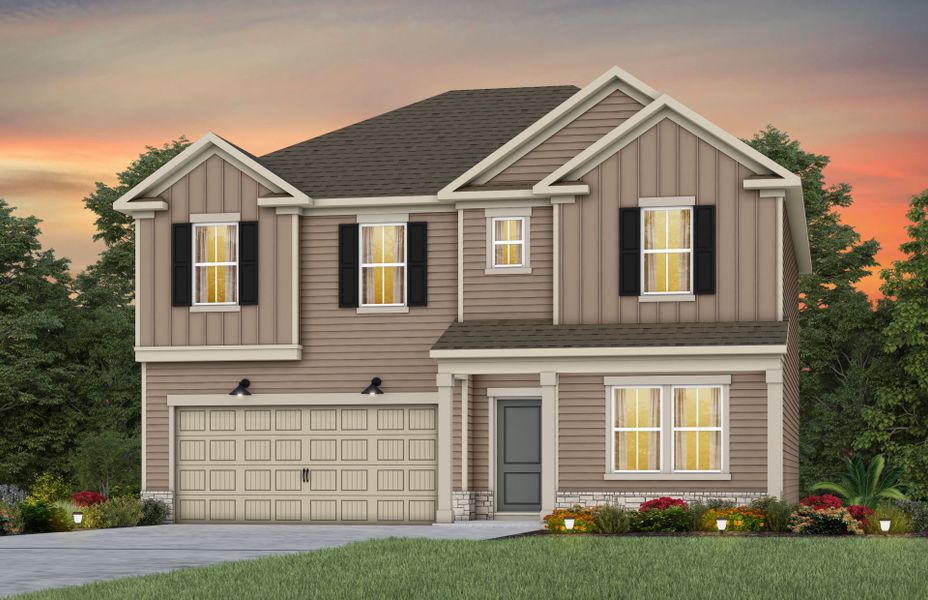 Front exterior of a new home in Cannon Run, Concord, NC, highlighting curb appeal (Image 1). Front exterior of a new home in Cannon Run, Concord, NC, highlighting curb appeal (Image 1).