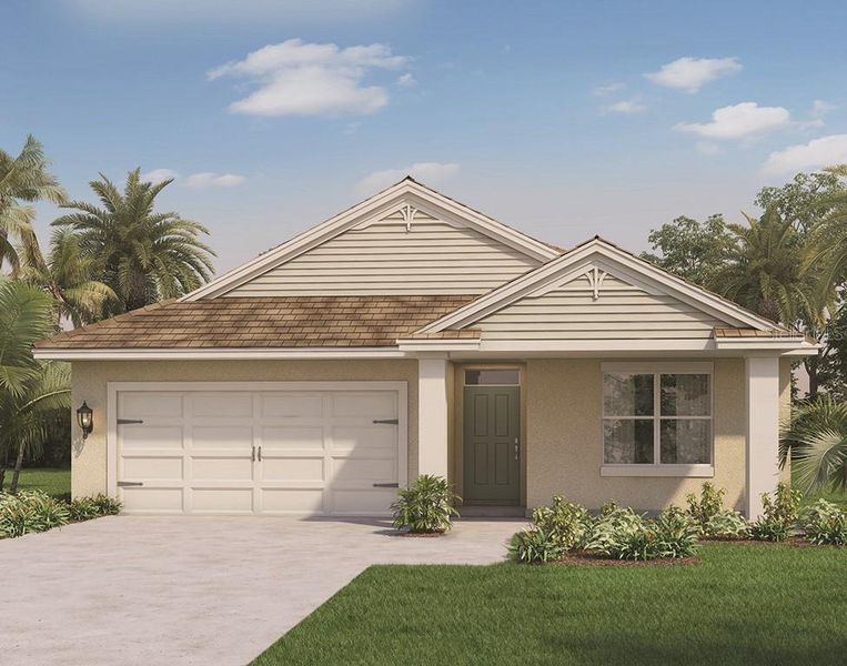 Front exterior of a new home in Windrose, Apopka, FL, highlighting curb appeal (Image 1). Front exterior of a new home in Windrose, Apopka, FL, highlighting curb appeal (Image 1).
